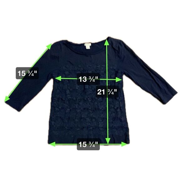 J. Crew Navy Blue Daisy Lace 3/4 Sleeve Top Women’s Size XS - Picture 4 of 4